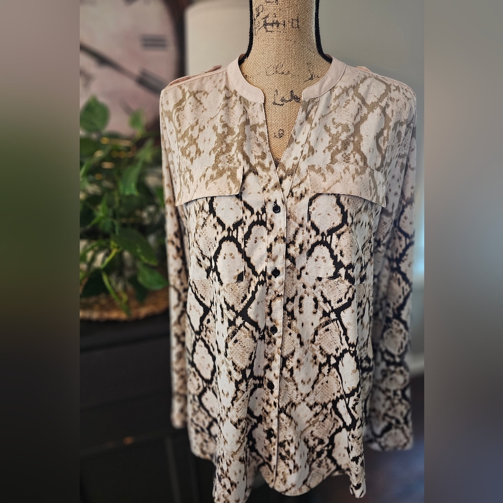 Calvin Klein Beige and Black Snake Print Blouse